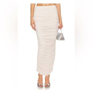 Revolve H:ours Arella Maxi Midi Skirt in Bone Ruched Bodycon Cream Ivory Beige